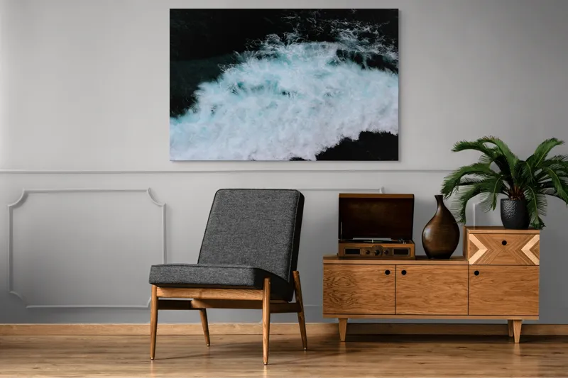 Tablou Canvas, "Vâltoarea albastră a oceanului misterios", Vijelie, Spumă, Ocean, Albastru, Mișcare, Natură, Energie, Vitejie, Valuri, Intenție, 150 x 100 cm – poza 8