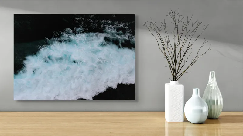 Tablou Canvas, "Vâltoarea albastră a oceanului misterios", Vijelie, Spumă, Ocean, Albastru, Mișcare, Natură, Energie, Vitejie, Valuri, Intenție, 70 x 50 cm – poza 3