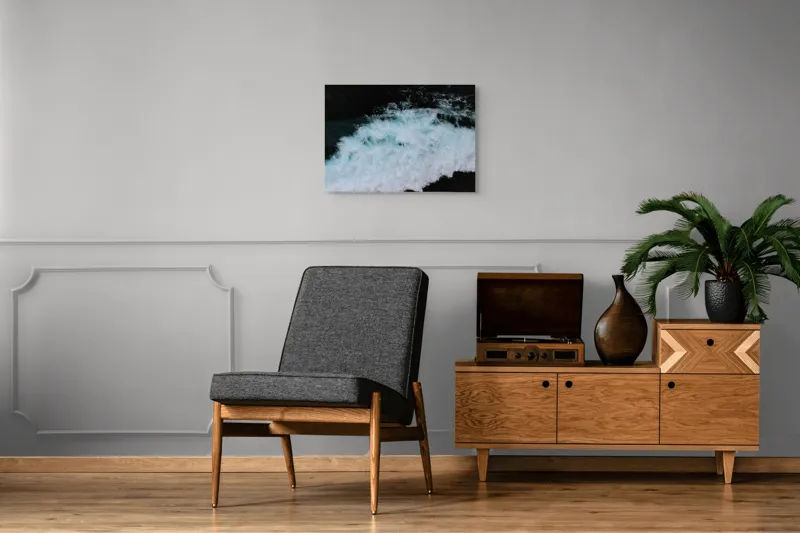 Tablou Canvas, "Vâltoarea albastră a oceanului misterios", Vijelie, Spumă, Ocean, Albastru, Mișcare, Natură, Energie, Vitejie, Valuri, Intenție, 70 x 50 cm – poza 4