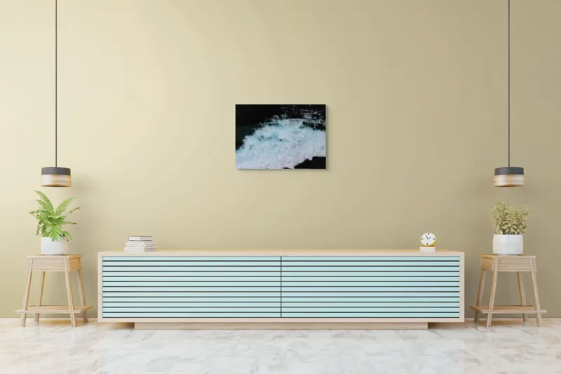Tablou Canvas, "Vâltoarea albastră a oceanului misterios", Vijelie, Spumă, Ocean, Albastru, Mișcare, Natură, Energie, Vitejie, Valuri, Intenție, 70 x 50 cm – poza 7