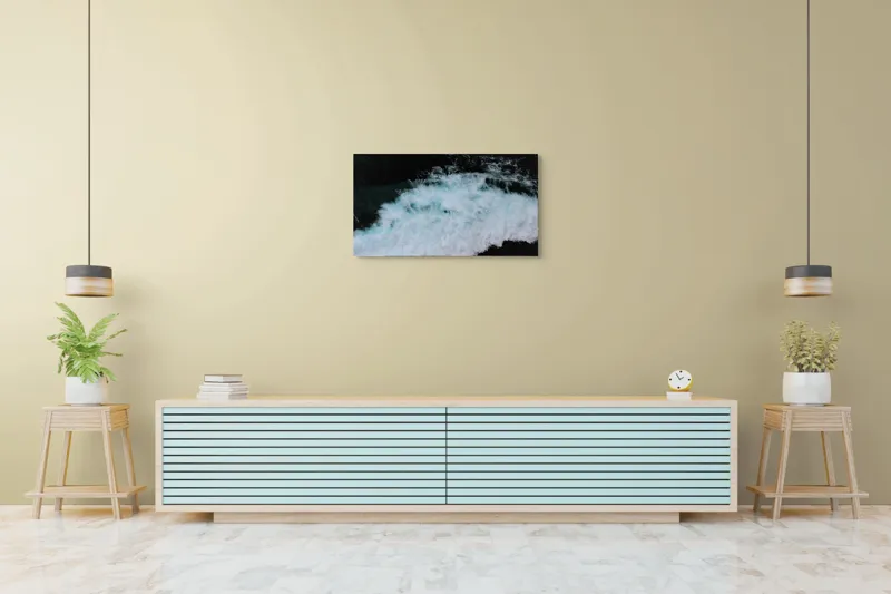 Tablou Canvas, "Vâltoarea albastră a oceanului misterios", Vijelie, Spumă, Ocean, Albastru, Mișcare, Natură, Energie, Vitejie, Valuri, Intenție, 90 x 50 cm – poza 5