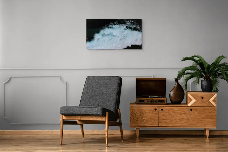 Tablou Canvas, "Vâltoarea albastră a oceanului misterios", Vijelie, Spumă, Ocean, Albastru, Mișcare, Natură, Energie, Vitejie, Valuri, Intenție, 90 x 50 cm – poza 6