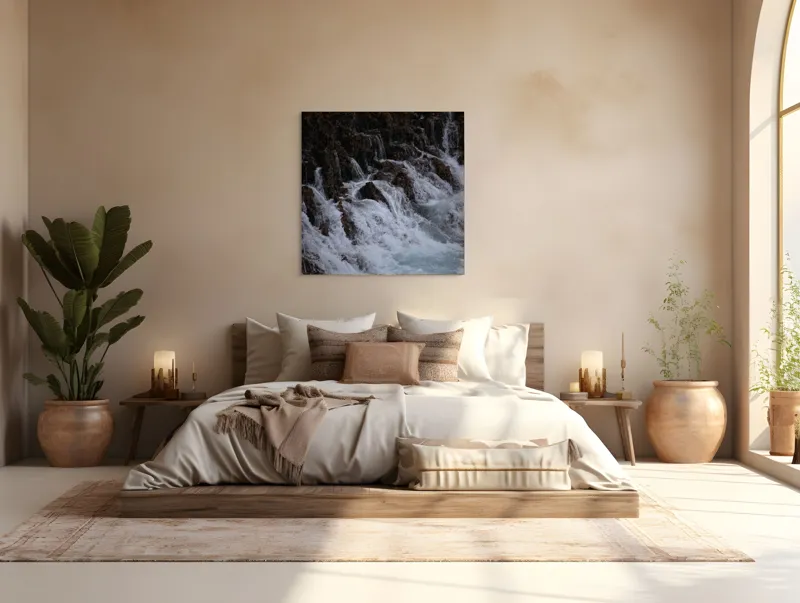 Tablou Canvas, "Cascada înspumată peste stânci abrupte", Cascadă, Piatră, Spumă, Apă, Natură, Forță, Curgere, Impact, Zgomot, Energie, 100 x 100 cm – poza 4