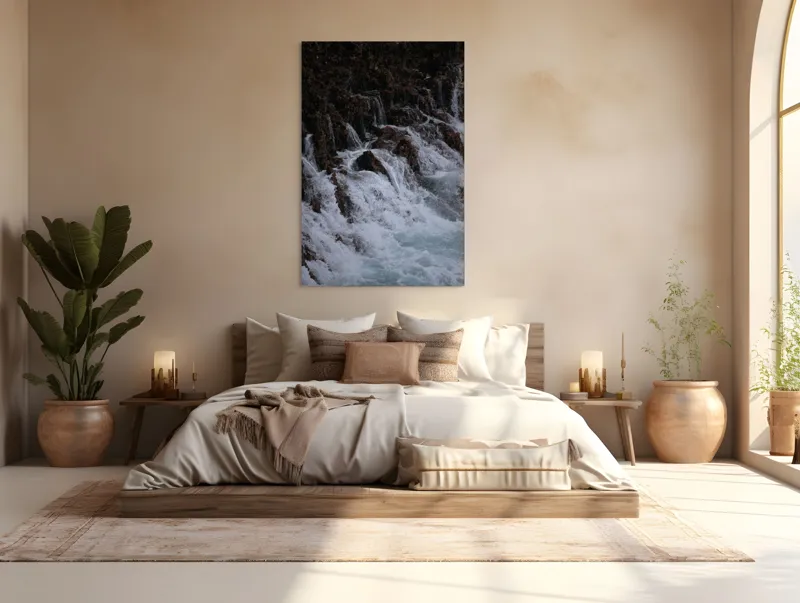 Tablou Canvas, "Cascada înspumată peste stânci abrupte", Cascadă, Piatră, Spumă, Apă, Natură, Forță, Curgere, Impact, Zgomot, Energie, 100 x 150 cm – poza 3