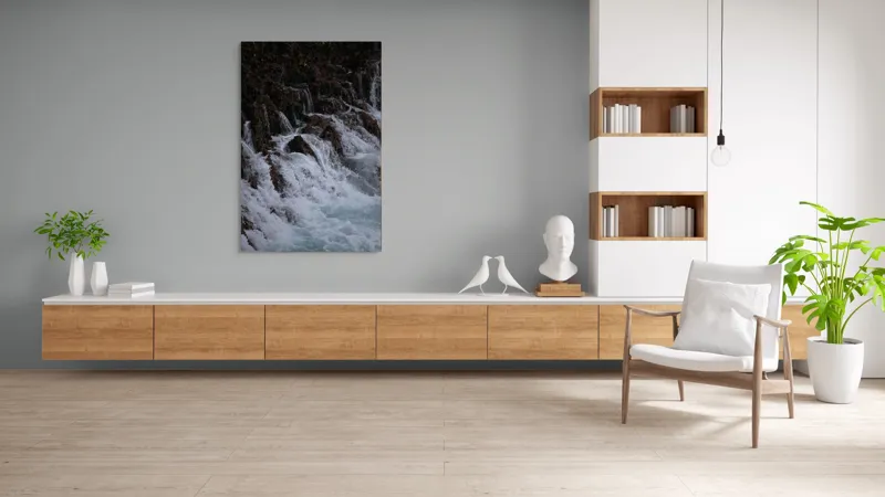 Tablou Canvas, "Cascada înspumată peste stânci abrupte", Cascadă, Piatră, Spumă, Apă, Natură, Forță, Curgere, Impact, Zgomot, Energie, 100 x 150 cm – poza 8