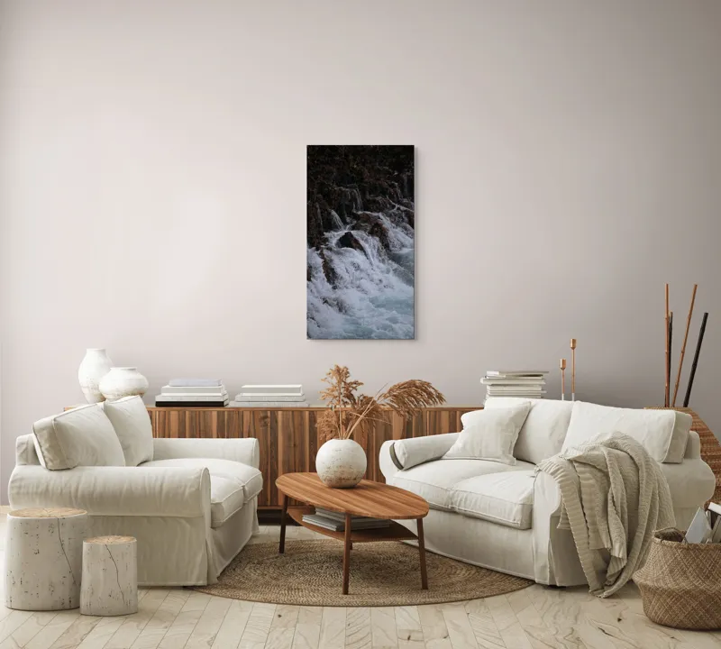 Tablou Canvas, "Cascada înspumată peste stânci abrupte", Cascadă, Piatră, Spumă, Apă, Natură, Forță, Curgere, Impact, Zgomot, Energie, 50 x 90 cm – poza 7