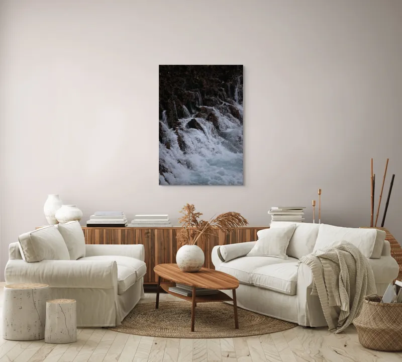Tablou Canvas, "Cascada înspumată peste stânci abrupte", Cascadă, Piatră, Spumă, Apă, Natură, Forță, Curgere, Impact, Zgomot, Energie, 70 x 100 cm – poza 4