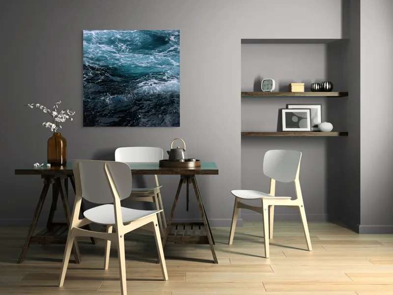 Tablou Canvas, "Valuri spumoase în întuneric marin", Vârtej, Apă, Albastru, Valuri, Spumă, Mișcare, Profund, Ocean, Energie, 100 x 100 cm – poza 6