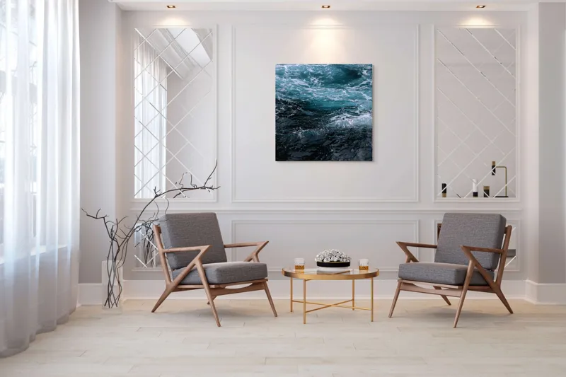 Tablou Canvas, "Valuri spumoase în întuneric marin", Vârtej, Apă, Albastru, Valuri, Spumă, Mișcare, Profund, Ocean, Energie, 100 x 100 cm – poza 7