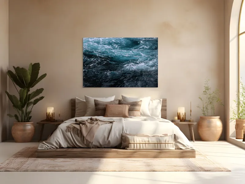 Tablou Canvas, "Valuri spumoase în întuneric marin", Vârtej, Apă, Albastru, Valuri, Spumă, Mișcare, Profund, Ocean, Energie, 150 x 100 cm – poza 4