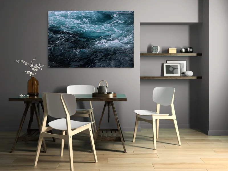 Tablou Canvas, "Valuri spumoase în întuneric marin", Vârtej, Apă, Albastru, Valuri, Spumă, Mișcare, Profund, Ocean, Energie, 150 x 100 cm – poza 5
