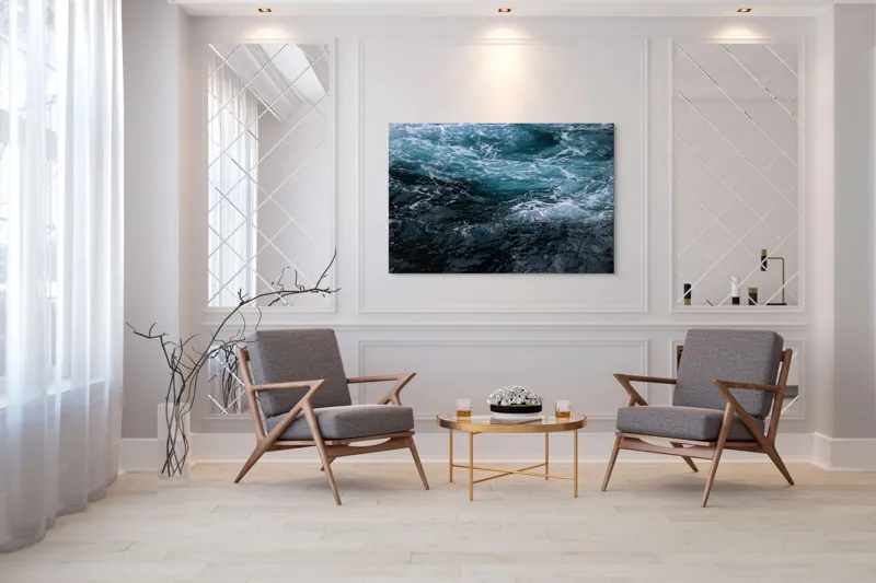 Tablou Canvas, "Valuri spumoase în întuneric marin", Vârtej, Apă, Albastru, Valuri, Spumă, Mișcare, Profund, Ocean, Energie, 150 x 100 cm – poza 7