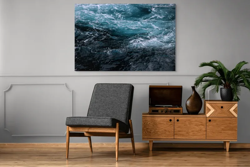 Tablou Canvas, "Valuri spumoase în întuneric marin", Vârtej, Apă, Albastru, Valuri, Spumă, Mișcare, Profund, Ocean, Energie, 150 x 100 cm – poza 8