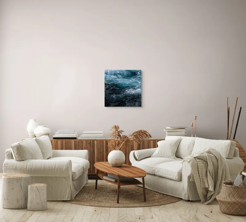 Tablou Canvas, "Valuri spumoase în întuneric marin", Vârtej, Apă, Albastru, Valuri, Spumă, Mișcare, Profund, Ocean, Energie, 50 x 50 cm – poza 7