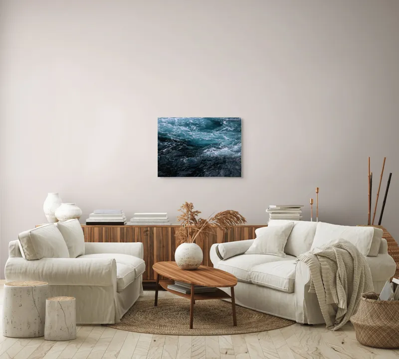 Tablou Canvas, "Valuri spumoase în întuneric marin", Vârtej, Apă, Albastru, Valuri, Spumă, Mișcare, Profund, Ocean, Energie, 70 x 50 cm – poza 6