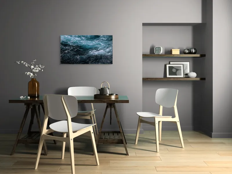Tablou Canvas, "Valuri spumoase în întuneric marin", Vârtej, Apă, Albastru, Valuri, Spumă, Mișcare, Profund, Ocean, Energie, 90 x 50 cm – poza 3