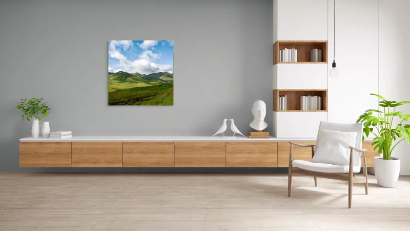 Tablou Canvas, "Văile verzi sub cer albastru", Nori, Munți, Verdeață, Cer, Natură, Peisaj, Frumusețe, Seninătate., 100 x 100 cm – poza 8