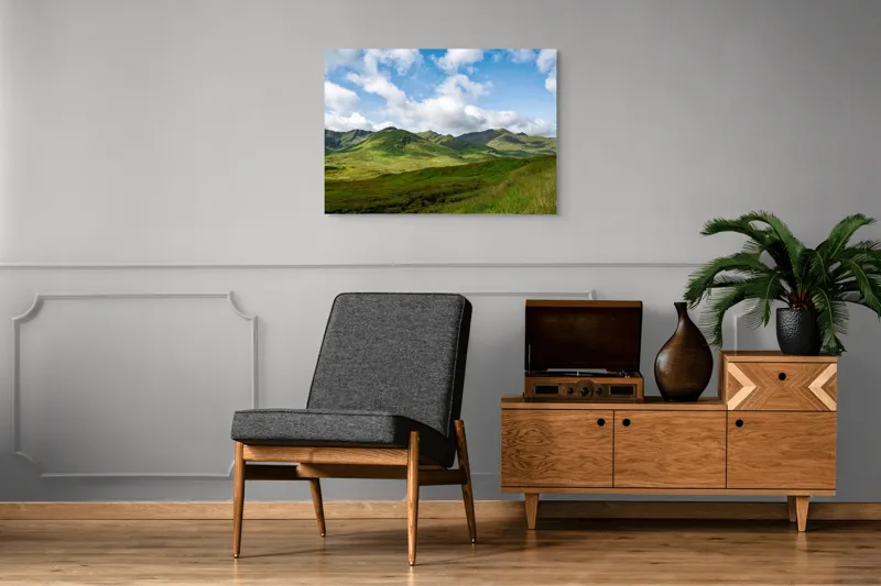 Tablou Canvas, "Văile verzi sub cer albastru", Nori, Munți, Verdeață, Cer, Natură, Peisaj, Frumusețe, Seninătate., 100 x 70 cm – poza 8