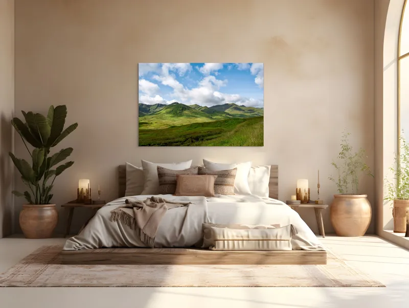 Tablou Canvas, "Văile verzi sub cer albastru", Nori, Munți, Verdeață, Cer, Natură, Peisaj, Frumusețe, Seninătate., 150 x 100 cm – poza 4