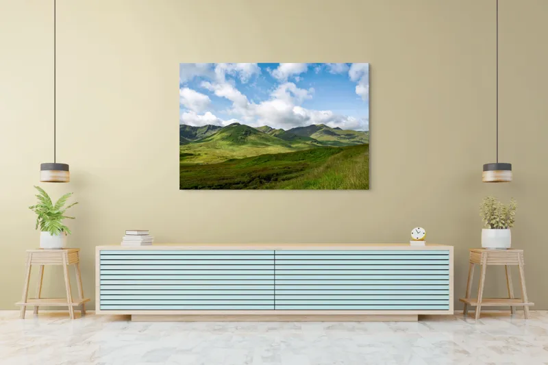 Tablou Canvas, "Văile verzi sub cer albastru", Nori, Munți, Verdeață, Cer, Natură, Peisaj, Frumusețe, Seninătate., 150 x 100 cm – poza 6