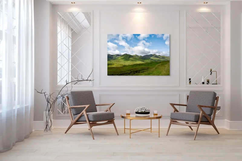 Tablou Canvas, "Văile verzi sub cer albastru", Nori, Munți, Verdeață, Cer, Natură, Peisaj, Frumusețe, Seninătate., 150 x 100 cm – poza 7