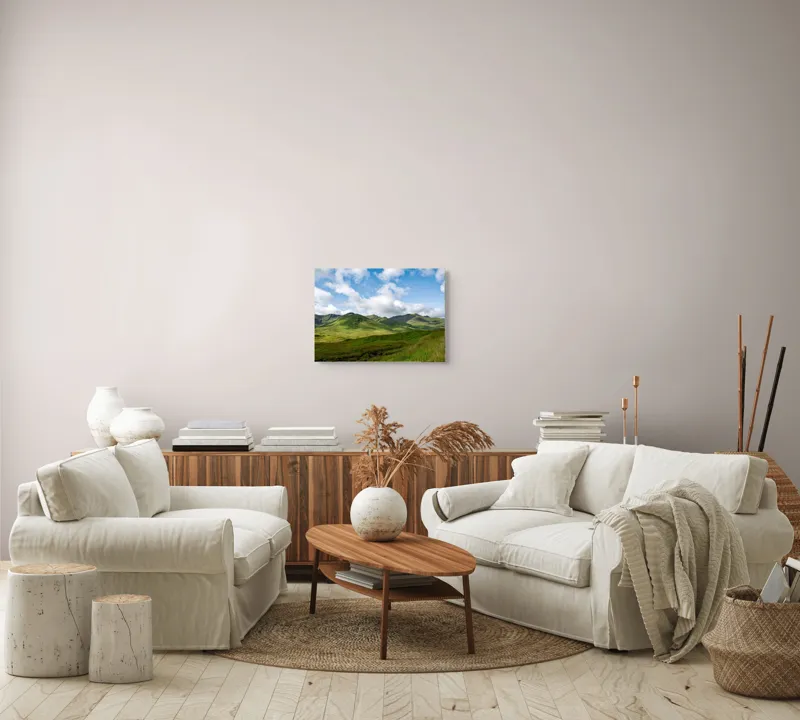 Tablou Canvas, "Văile verzi sub cer albastru", Nori, Munți, Verdeață, Cer, Natură, Peisaj, Frumusețe, Seninătate., 54 x 39 cm – poza 5