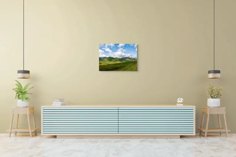 Tablou Canvas, "Văile verzi sub cer albastru", Nori, Munți, Verdeață, Cer, Natură, Peisaj, Frumusețe, Seninătate., 70 x 50 cm – poza 7