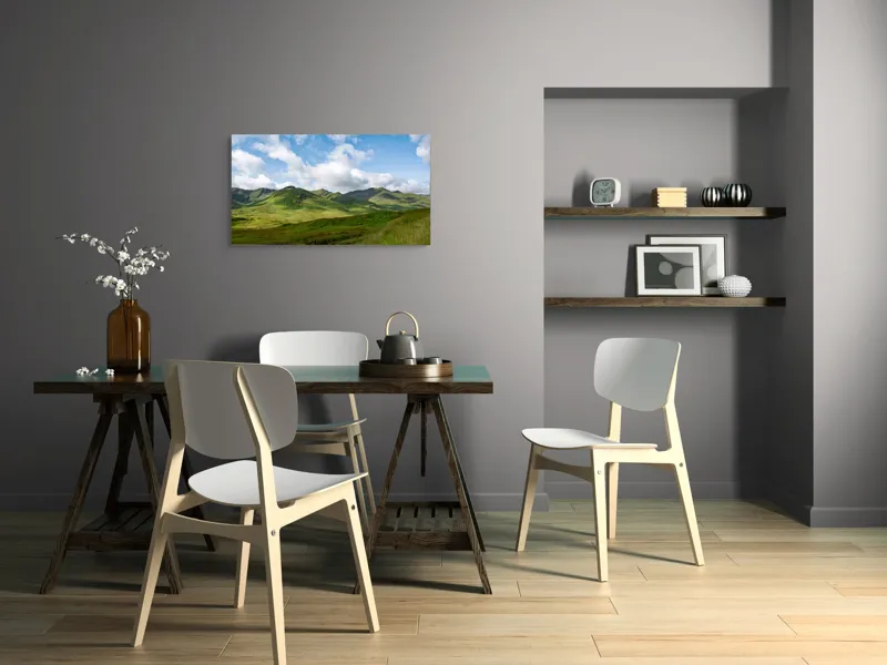Tablou Canvas, "Văile verzi sub cer albastru", Nori, Munți, Verdeață, Cer, Natură, Peisaj, Frumusețe, Seninătate., 90 x 50 cm – poza 3