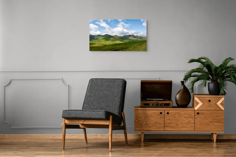 Tablou Canvas, "Văile verzi sub cer albastru", Nori, Munți, Verdeață, Cer, Natură, Peisaj, Frumusețe, Seninătate., 90 x 50 cm – poza 6