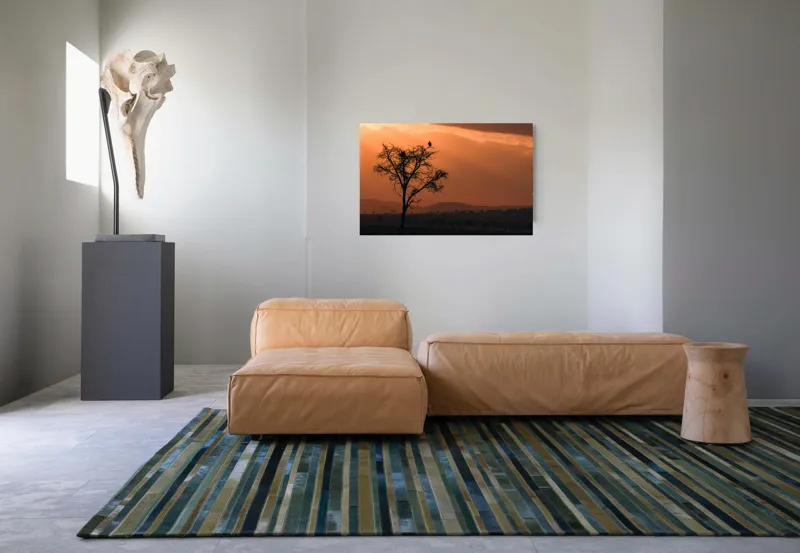 Tablou Canvas, "Un vultur la apus în savană", Apus, Copac, Pasăre, Siluetă, Serengeti, Cer, Peisaj, Natură, Culoare, Lumină, 90 x 50 cm – poza 8