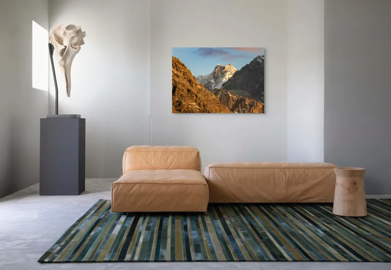 Tablou Canvas, "Vârfuri de munte în lumină aurie", Munți, Zăpadă, Răsărit, Forme, Stânci, Cer, Natură, 100 x 70 cm – poza 7