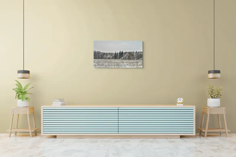 Tablou Canvas, "Iarna în pădurea înghețată și liniștită", Campie, Zapada, Copaci, Iarna, Cer Innorat, Liniste, Natura, 90 x 50 cm – poza 5