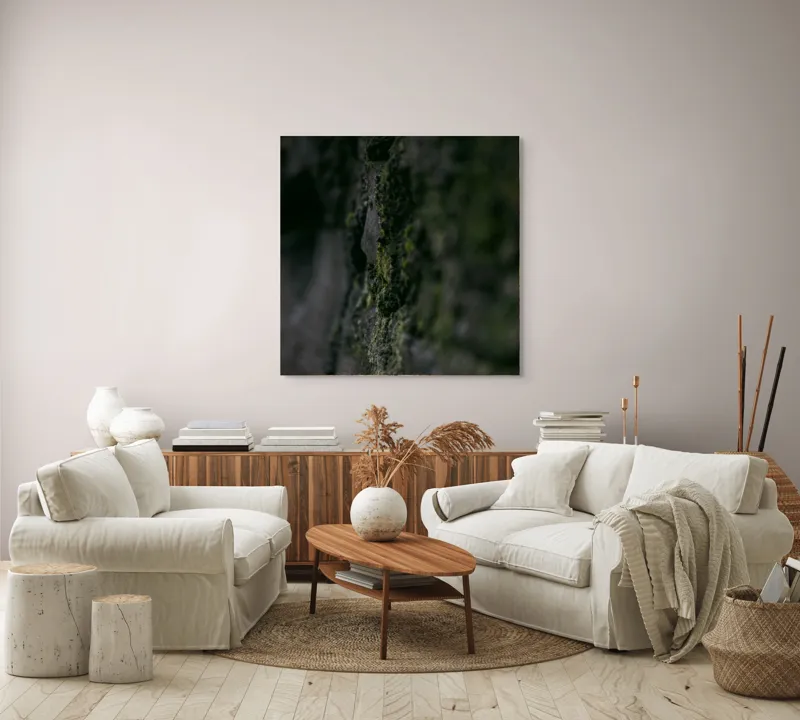 Tablou Canvas, "Texturi naturale acoperite de mușchi verzi", Întunecat, Texturat, Muschi, Misterios, Umbros, 100 x 100 cm – poza 3