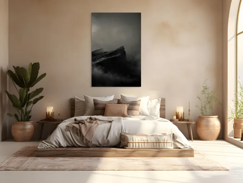 Tablou Canvas, "Misterele Munților Încețoșați Ai Nopții", Cetate, Negură, Mister, Sumbre, Vârf, Dramatic, Înălțime, Roci, Pătrunzător, Frig., 100 x 150 cm – poza 3