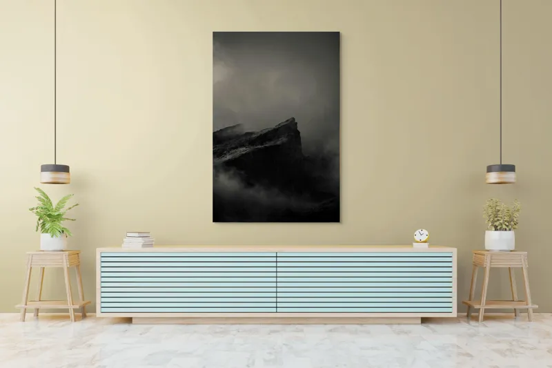 Tablou Canvas, "Misterele Munților Încețoșați Ai Nopții", Cetate, Negură, Mister, Sumbre, Vârf, Dramatic, Înălțime, Roci, Pătrunzător, Frig., 100 x 150 cm – poza 4