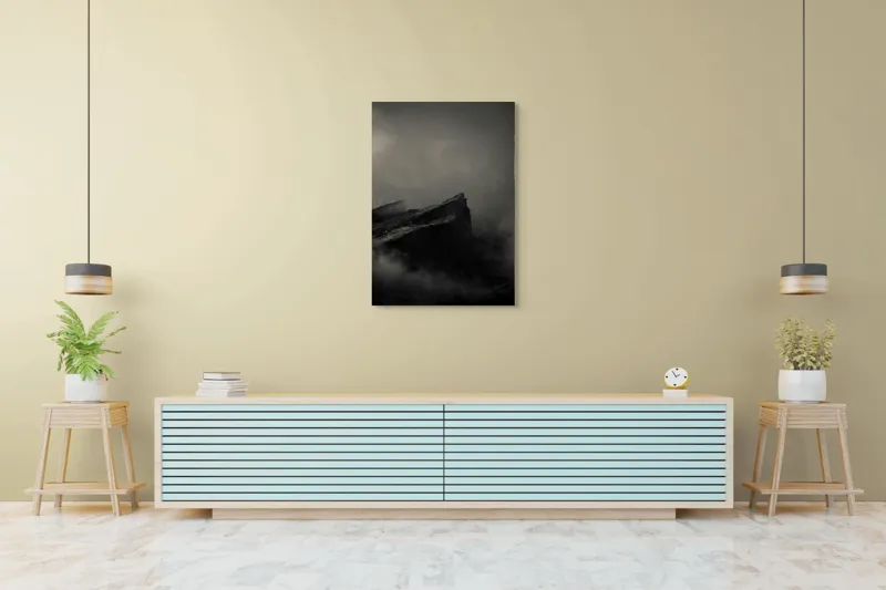 Tablou Canvas, "Misterele Munților Încețoșați Ai Nopții", Cetate, Negură, Mister, Sumbre, Vârf, Dramatic, Înălțime, Roci, Pătrunzător, Frig., 70 x 100 cm – poza 5