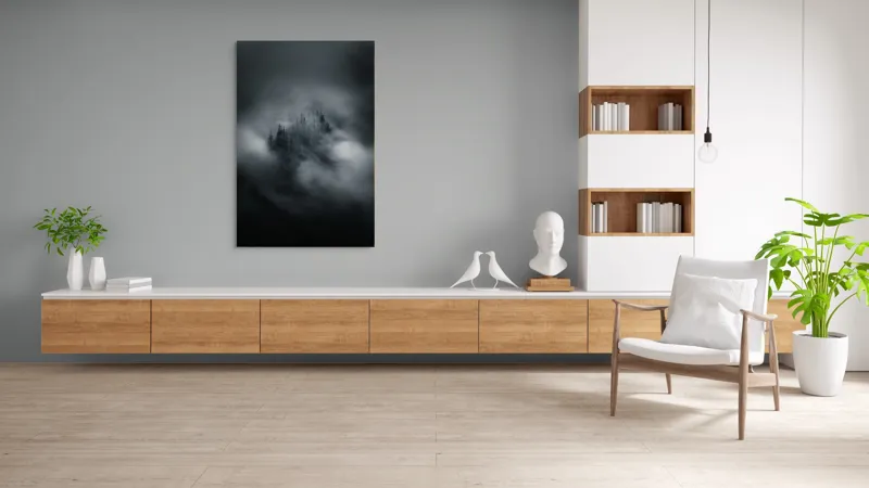 Tablou Canvas, "Misterul pădurii învăluite de cețuri", Nor, Ceață, Pădure, Mister, Întunecat, Spectral, Visător, Tăcere, 100 x 150 cm – poza 8
