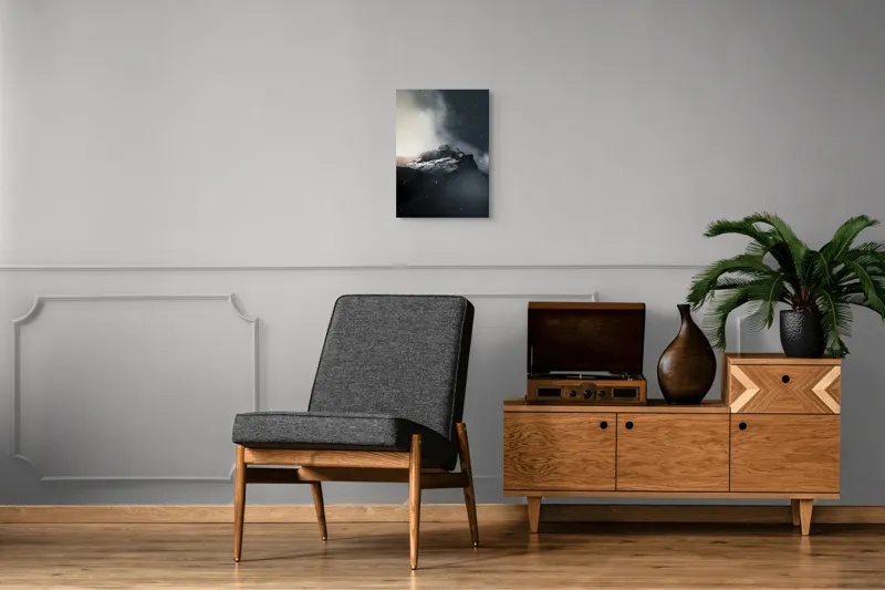Tablou Canvas, "Vârful stâncos în ceață misterioasă", Nor, Munți, Ceață, Noapte, Mister, Vârf, Zăpadă, Înălțime, Întunecat, Lumină, 39 x 54 cm – poza 8