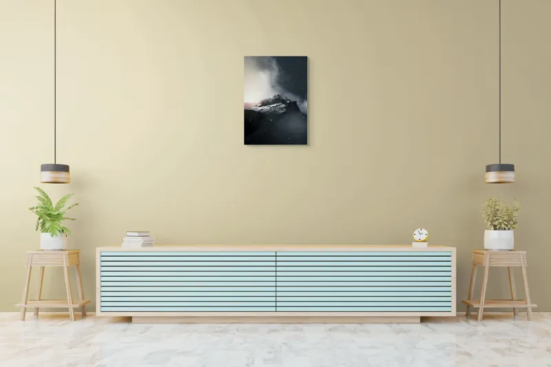 Tablou Canvas, "Vârful stâncos în ceață misterioasă", Nor, Munți, Ceață, Noapte, Mister, Vârf, Zăpadă, Înălțime, Întunecat, Lumină, 50 x 70 cm – poza 6