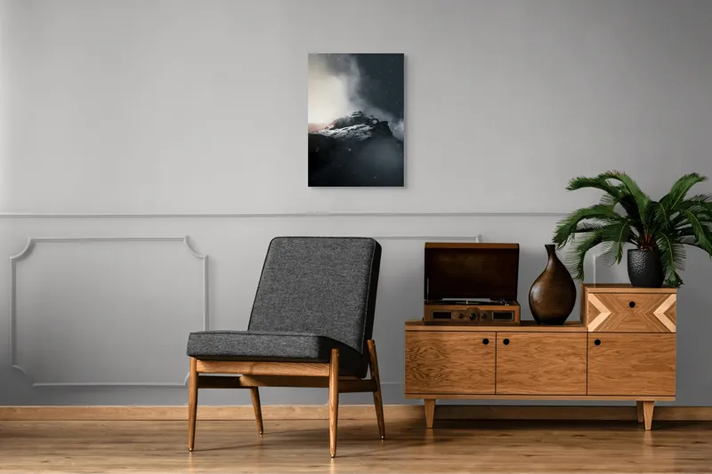 Tablou Canvas, "Vârful stâncos în ceață misterioasă", Nor, Munți, Ceață, Noapte, Mister, Vârf, Zăpadă, Înălțime, Întunecat, Lumină, 50 x 70 cm – poza 8