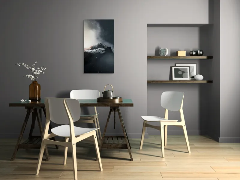Tablou Canvas, "Vârful stâncos în ceață misterioasă", Nor, Munți, Ceață, Noapte, Mister, Vârf, Zăpadă, Înălțime, Întunecat, Lumină, 50 x 90 cm – poza 4