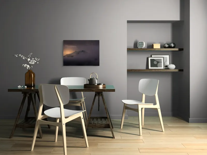 Tablou Canvas, "Răsărit mistic peste vârfuri ascunse", Munte, Zori, Noroi, Seninătate, Vârf, Întuneric, Lumină, 70 x 50 cm – poza 5