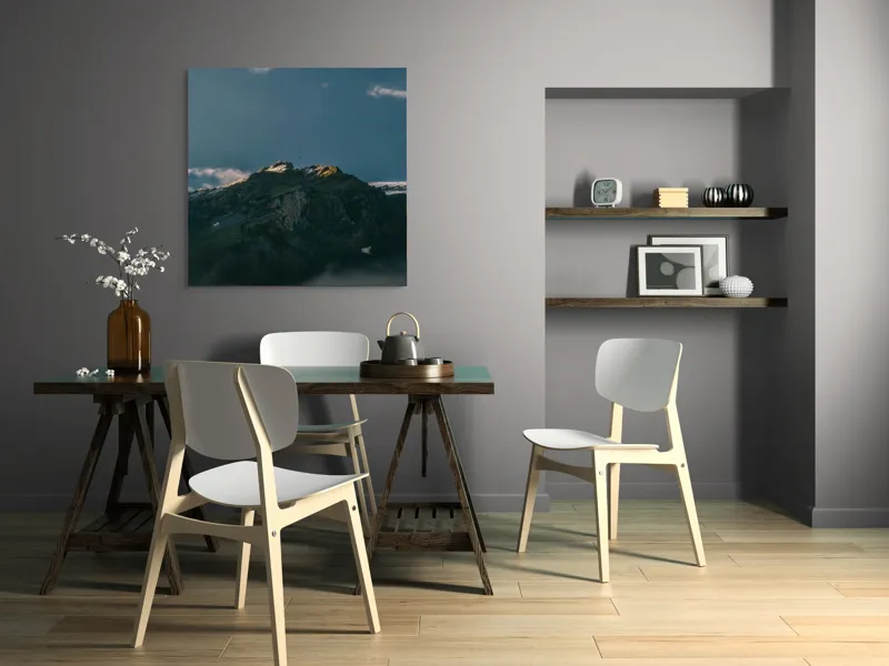 Tablou Canvas, "Lumina dimineții pe vârful muntelui", Munte, Nor, Apus, Raze, Piatra, Cer, Umbra, Lumină, 100 x 100 cm – poza 6