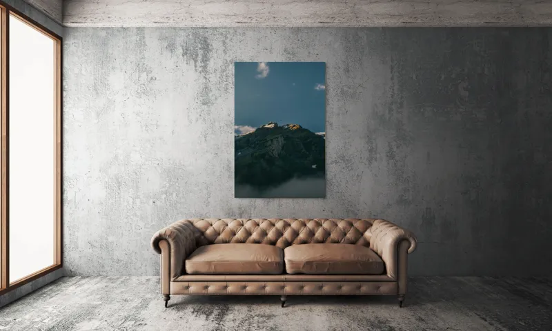 Tablou Canvas, "Lumina dimineții pe vârful muntelui", Munte, Nor, Apus, Raze, Piatra, Cer, Umbra, Lumină, 100 x 150 cm – poza 6