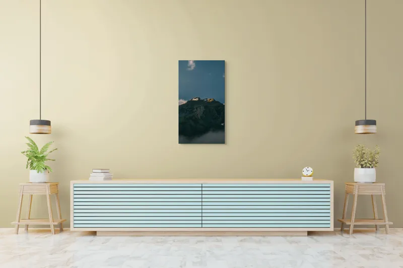 Tablou Canvas, "Lumina dimineții pe vârful muntelui", Munte, Nor, Apus, Raze, Piatra, Cer, Umbra, Lumină, 50 x 90 cm – poza 6