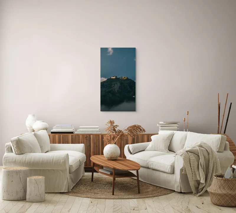 Tablou Canvas, "Lumina dimineții pe vârful muntelui", Munte, Nor, Apus, Raze, Piatra, Cer, Umbra, Lumină, 50 x 90 cm – poza 7