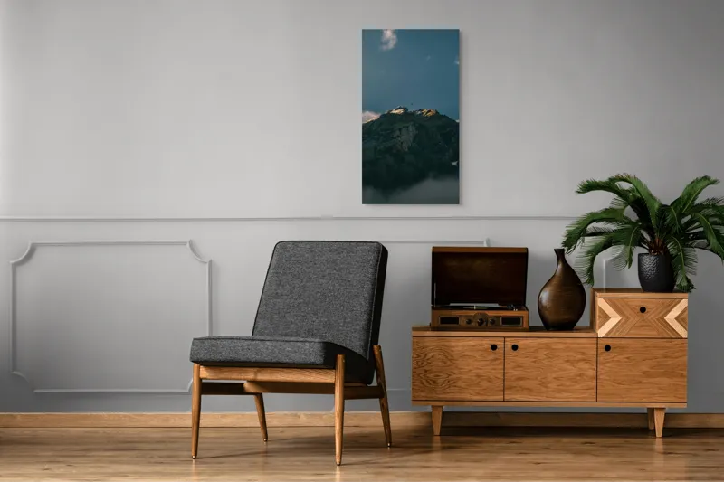 Tablou Canvas, "Lumina dimineții pe vârful muntelui", Munte, Nor, Apus, Raze, Piatra, Cer, Umbra, Lumină, 50 x 90 cm – poza 8