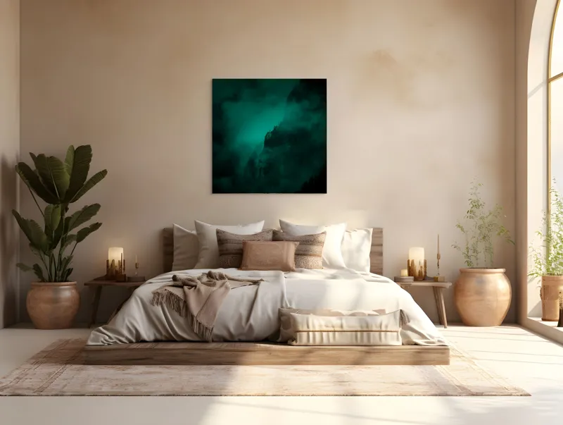 Tablou Canvas, "Muntele învăluit în ceață misterioasă", Abis, Ceață, Mister, Munte, Siluetă, Veridicitate, Umbre., 100 x 100 cm – poza 4