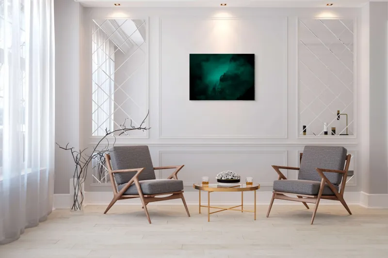 Tablou Canvas, "Muntele învăluit în ceață misterioasă", Abis, Ceață, Mister, Munte, Siluetă, Veridicitate, Umbre., 100 x 70 cm – poza 5