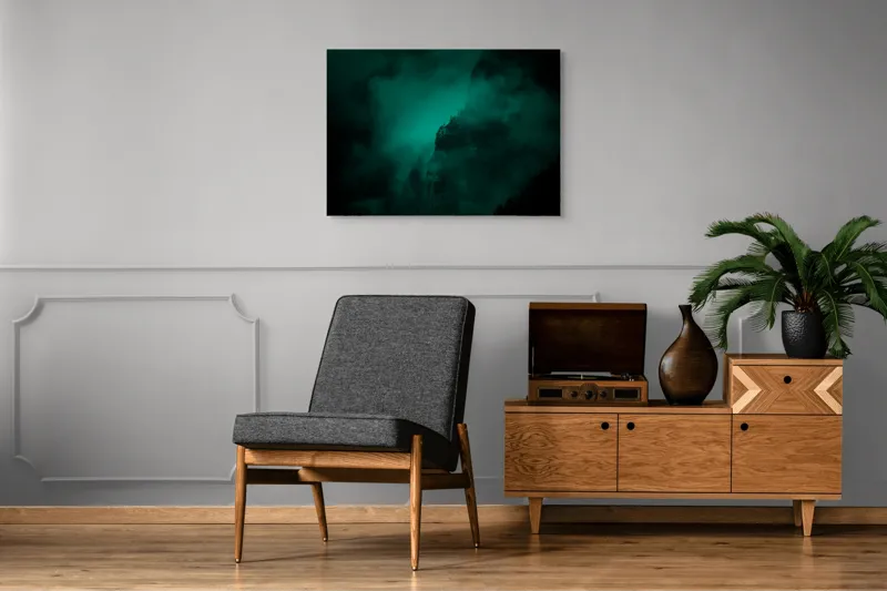 Tablou Canvas, "Muntele învăluit în ceață misterioasă", Abis, Ceață, Mister, Munte, Siluetă, Veridicitate, Umbre., 100 x 70 cm – poza 8